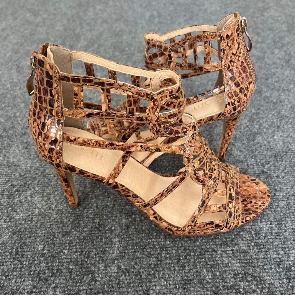 Eram Snakeskin Print Gladiator Stiletto Heels Brown Metallic Strappy Sandals 39